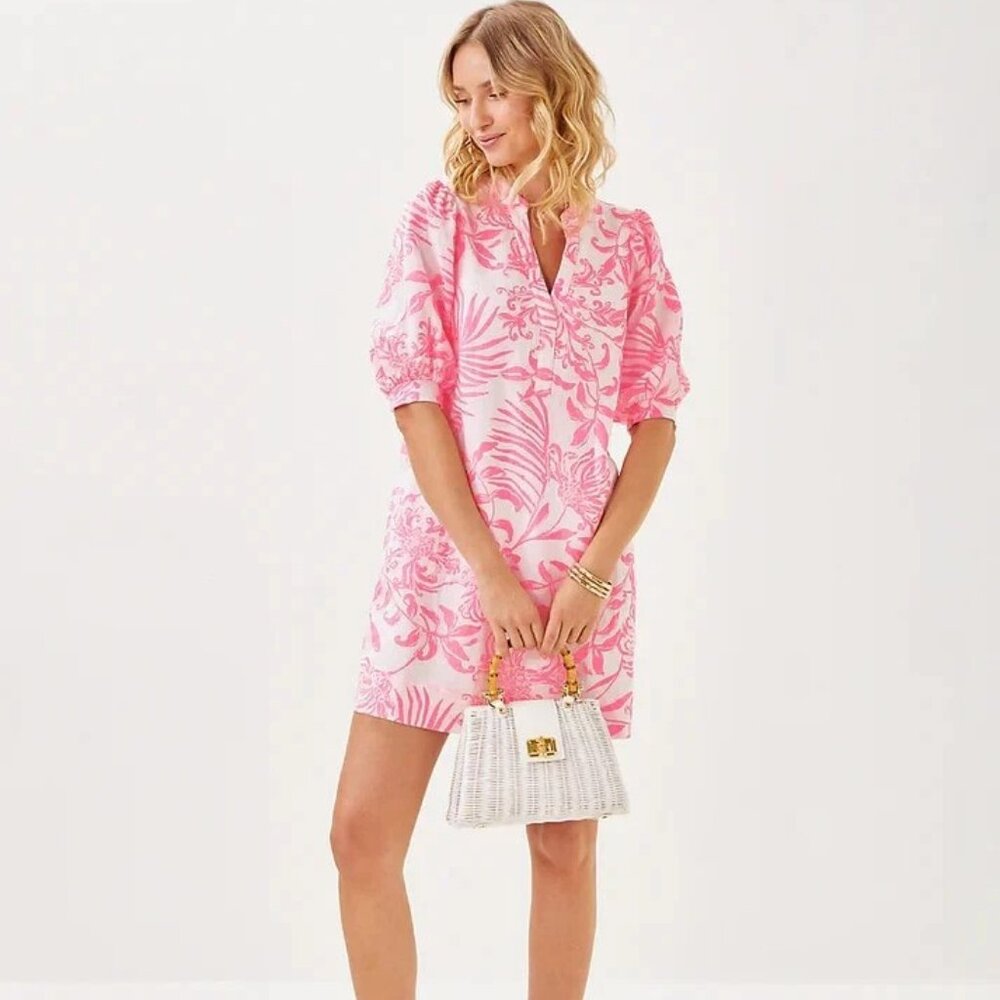 Lilly Pulitzer Mialeigh Linen Dress - Size 10 - Rousseau Pink Glisten NWT $184 - Picture 2 of 6